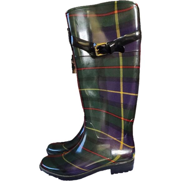 Ralph Lauren Rossalyn II Tartan Plaid Preppy Equestrian Riding Rain Boots 7 EUC - Picture 1 of 7
